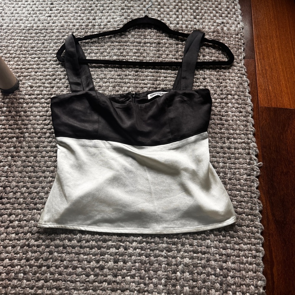 Princess Polly Black and White Fitted Crop Tank Top